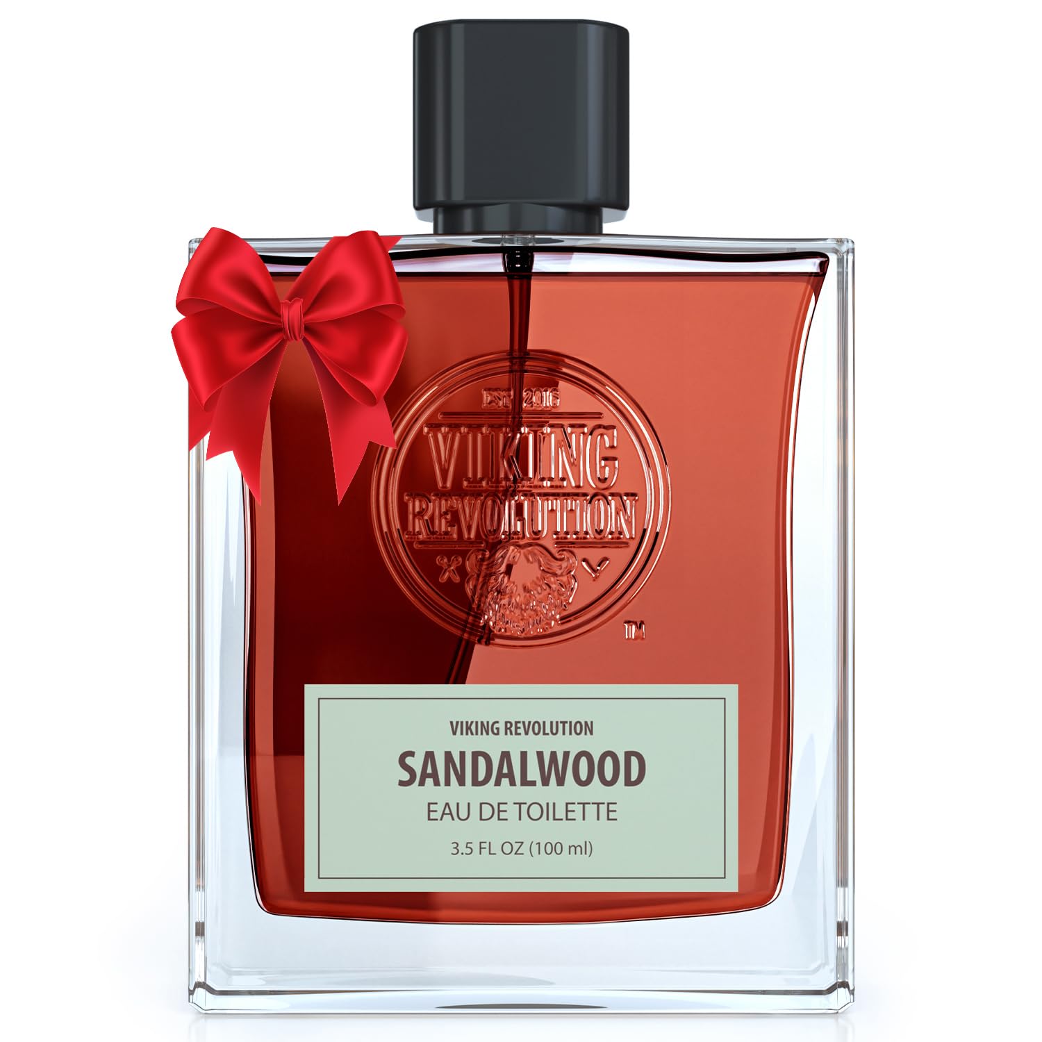 Viking Revolution Sandalwood Cologne bottle front promotes bold, enduring fragrance for men.