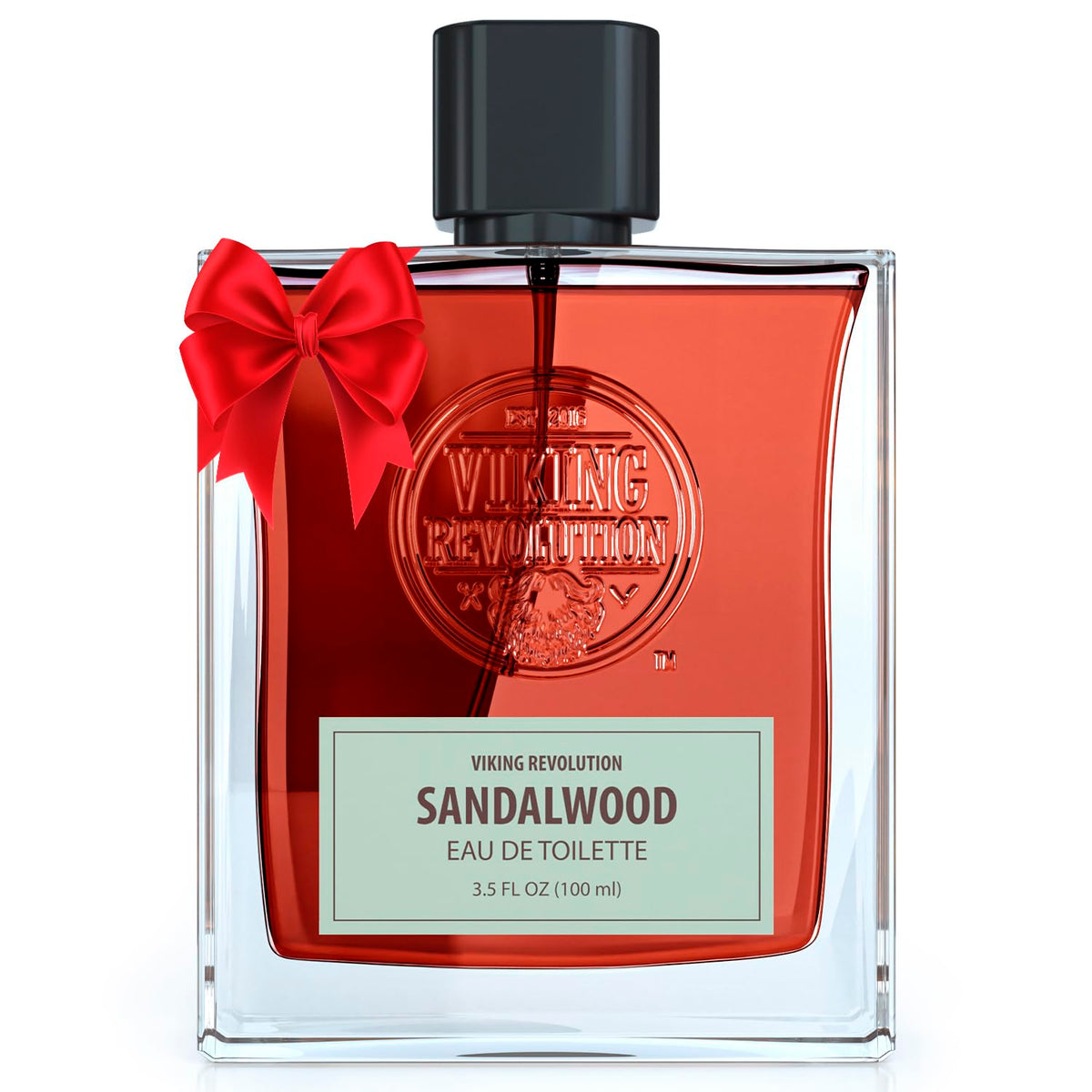 Viking Revolution Sandalwood Cologne bottle front promotes bold, enduring fragrance for men.
