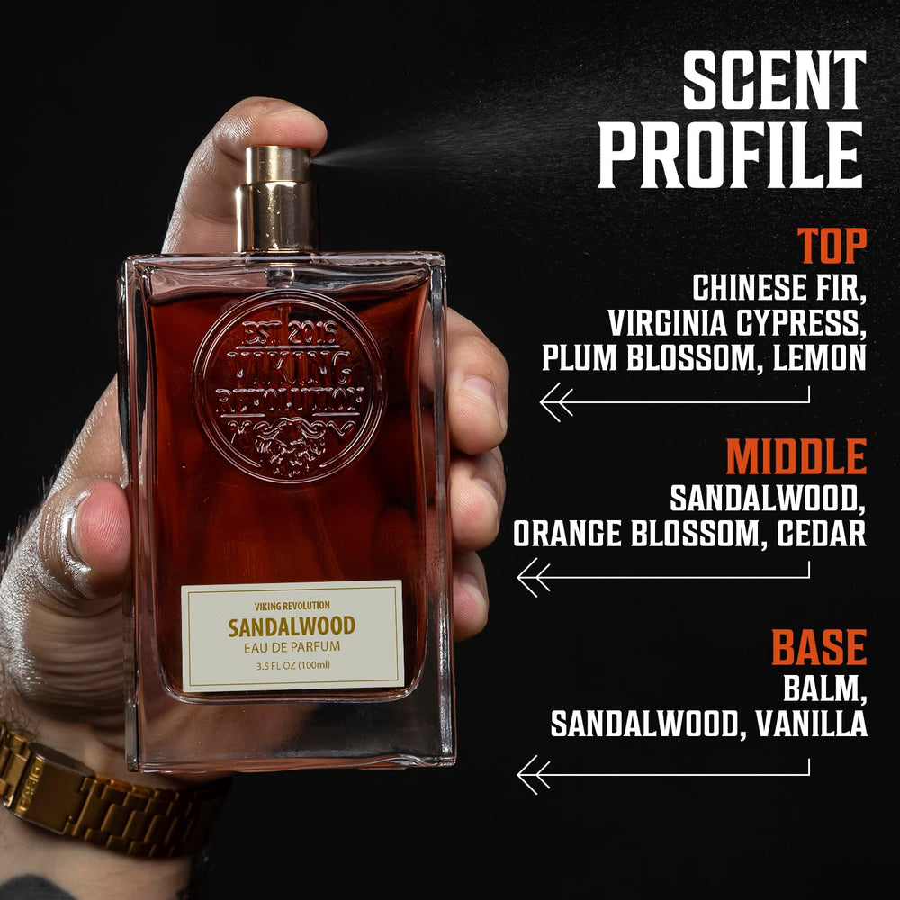 Viking Revolution Sandalwood Cologne lifestyle shot suggests confident daily wear.