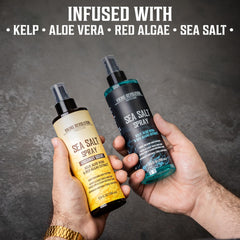 Viking Revolution sea salt spray on hair creates textured, beachy waves with natural volume.