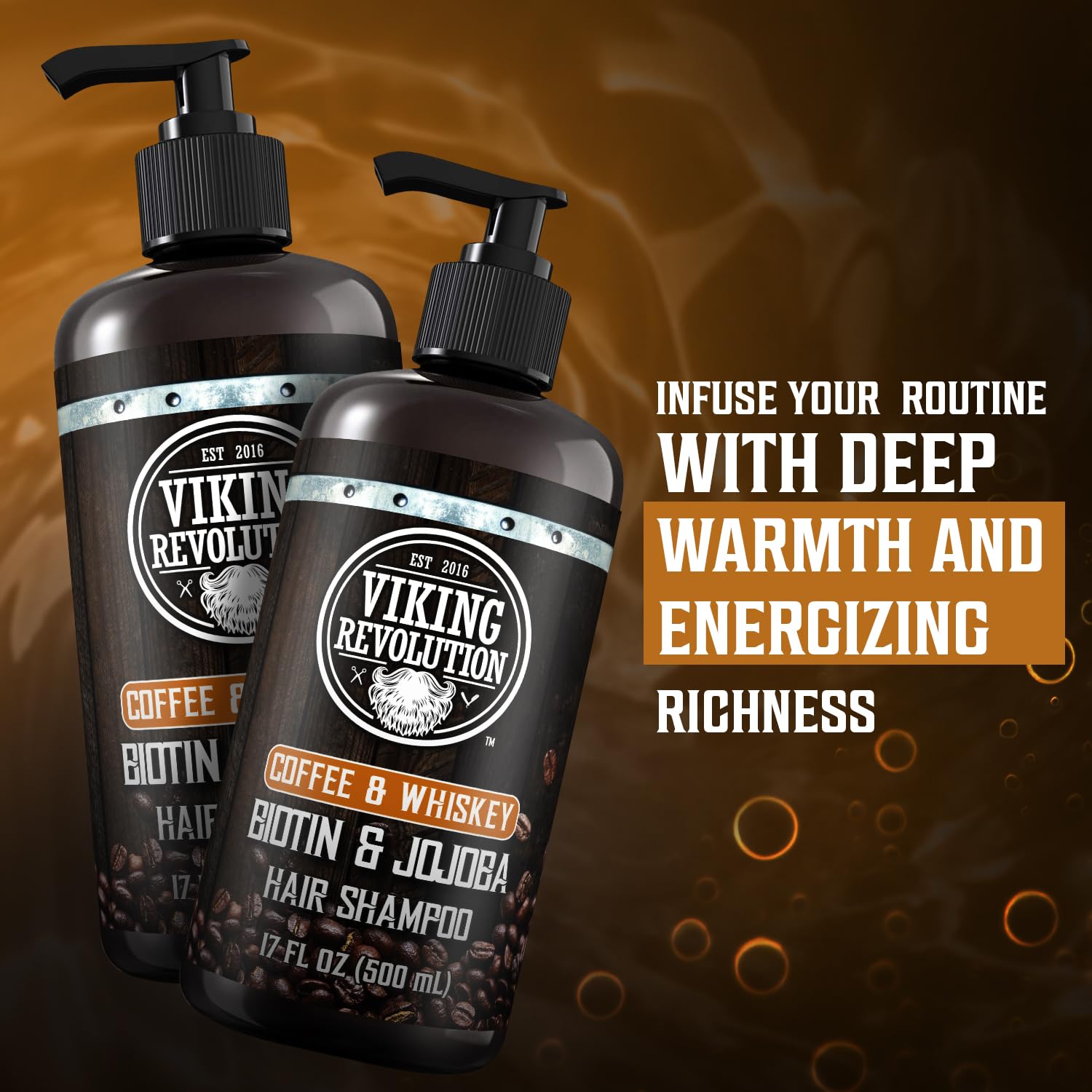 Viking Revolution shampoo pump dispenser shown for easy, mess-free use