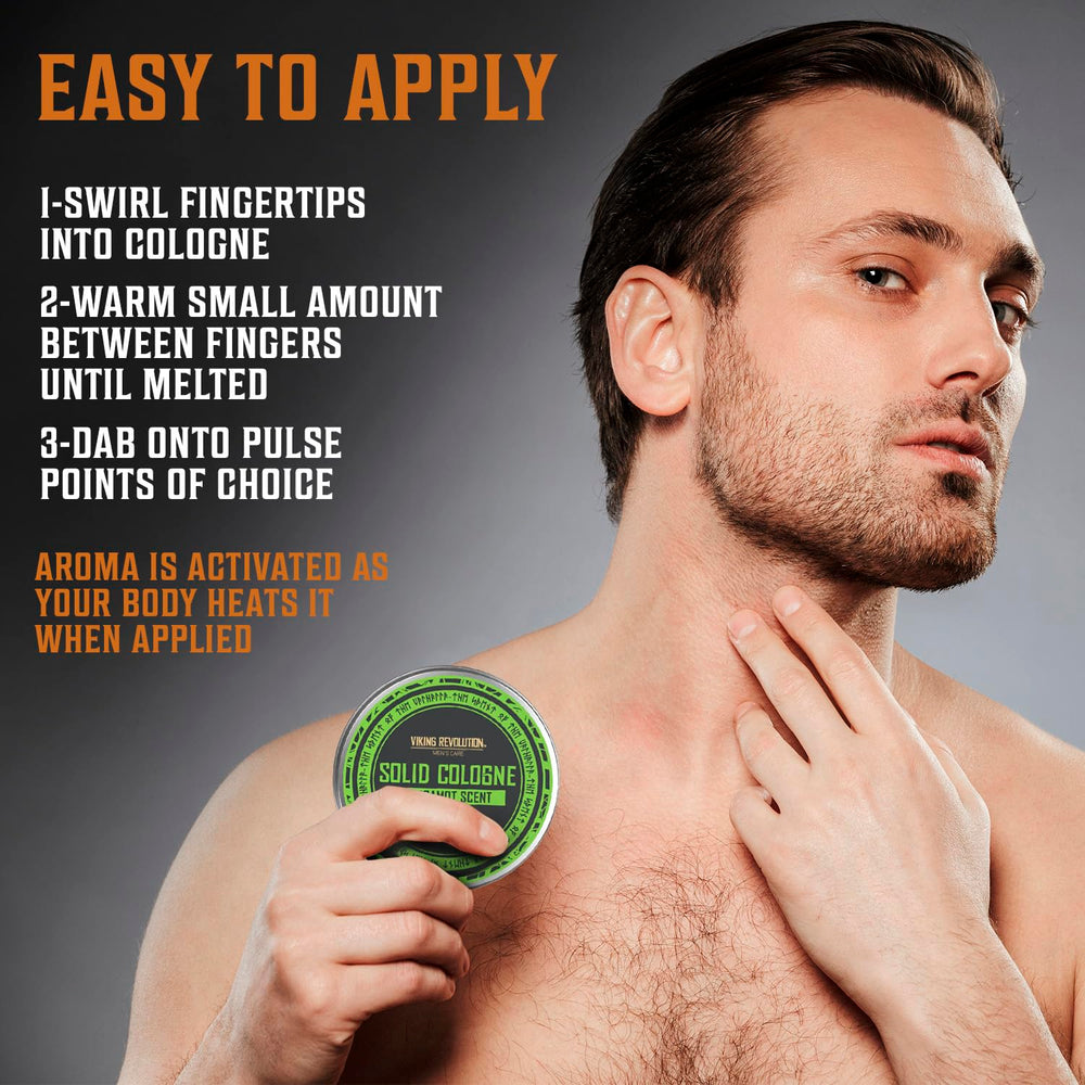 Viking Revolution packaging highlights travel-friendly bergamot solid cologne.