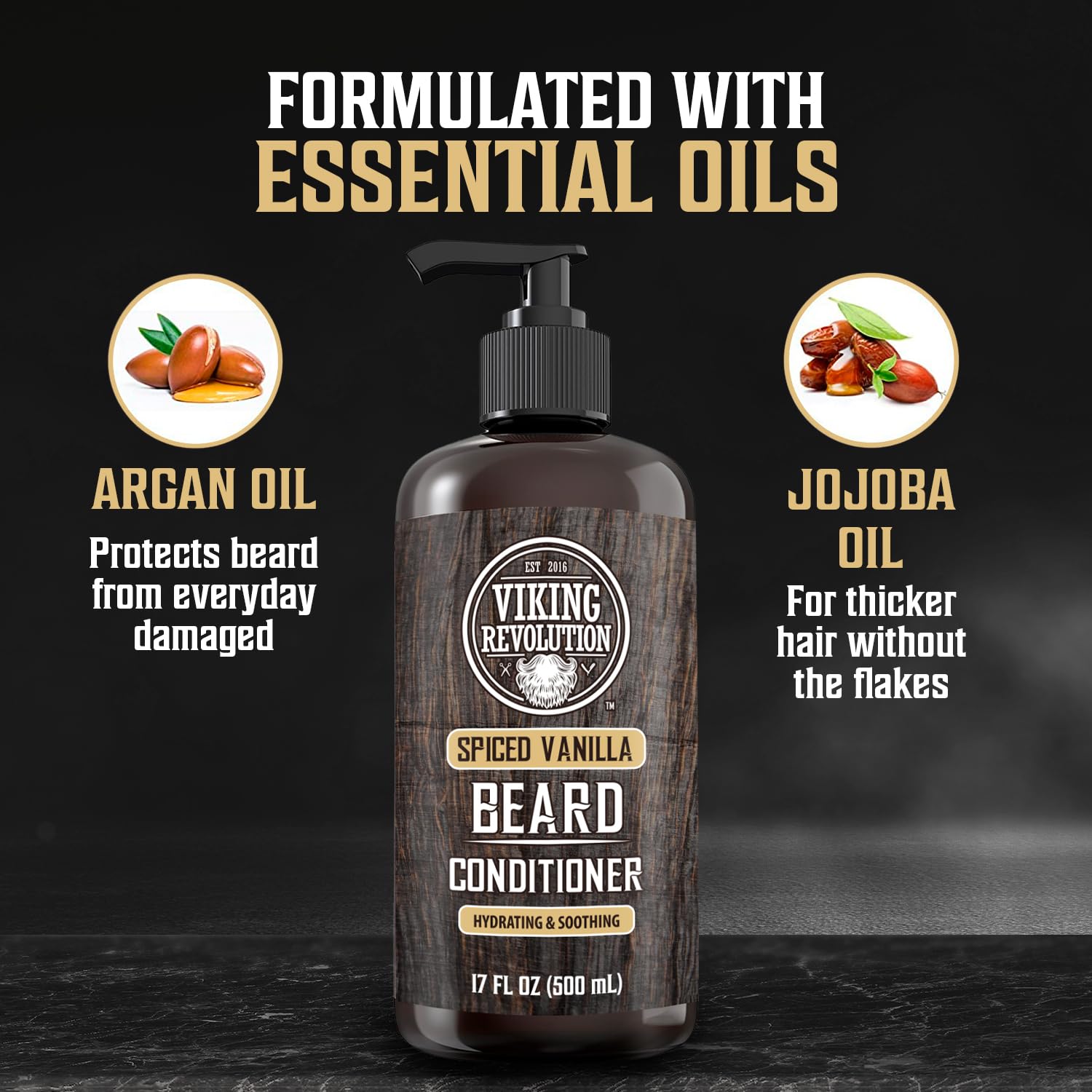 Viking Revolution conditioner applied to beard for moisturized, manageable texture.