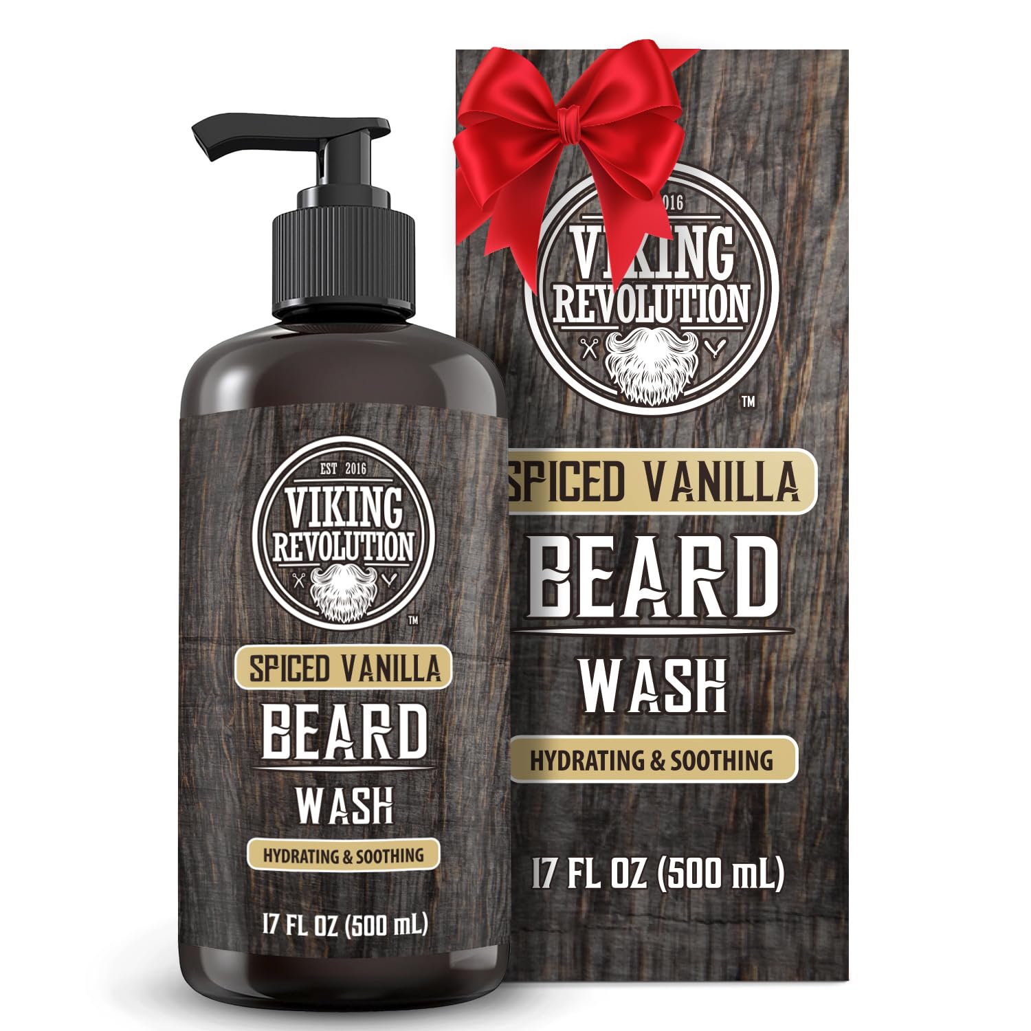 Viking Revolution Spiced Vanilla Beard Wash bottle for clean beard with refreshing aroma.