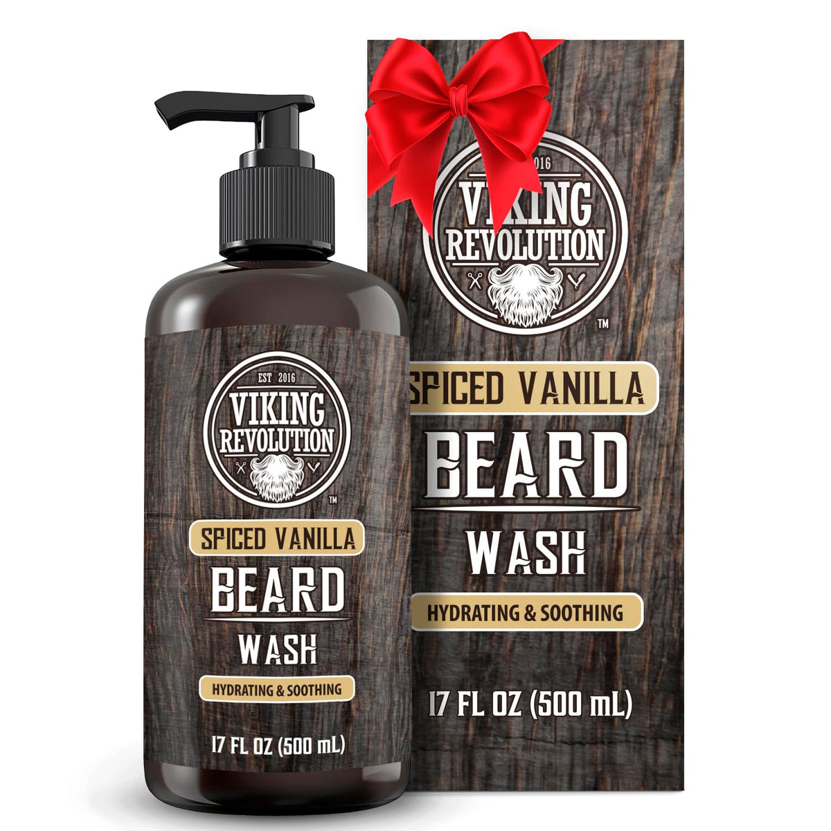 Viking Revolution Spiced Vanilla Beard Wash bottle for clean beard with refreshing aroma.