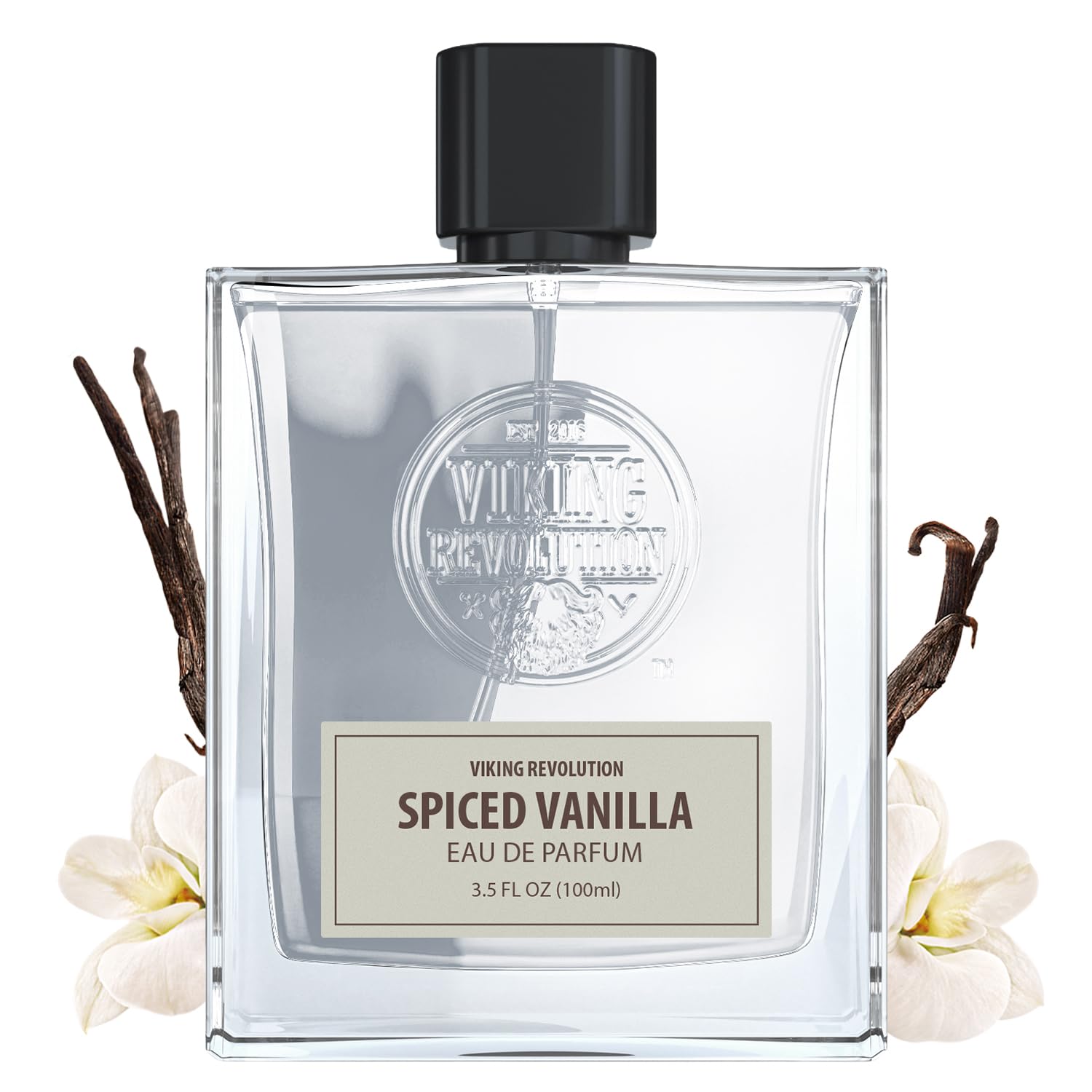 Viking Revolution Spiced Vanilla Cologne bottle front with warm vanilla and musk for bold evening wear.