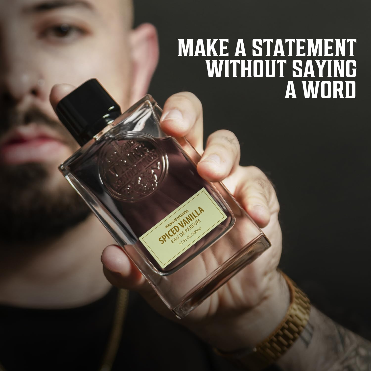 Viking Revolution Spiced Vanilla Cologne vanilla-tonka blend captured in the bottle.