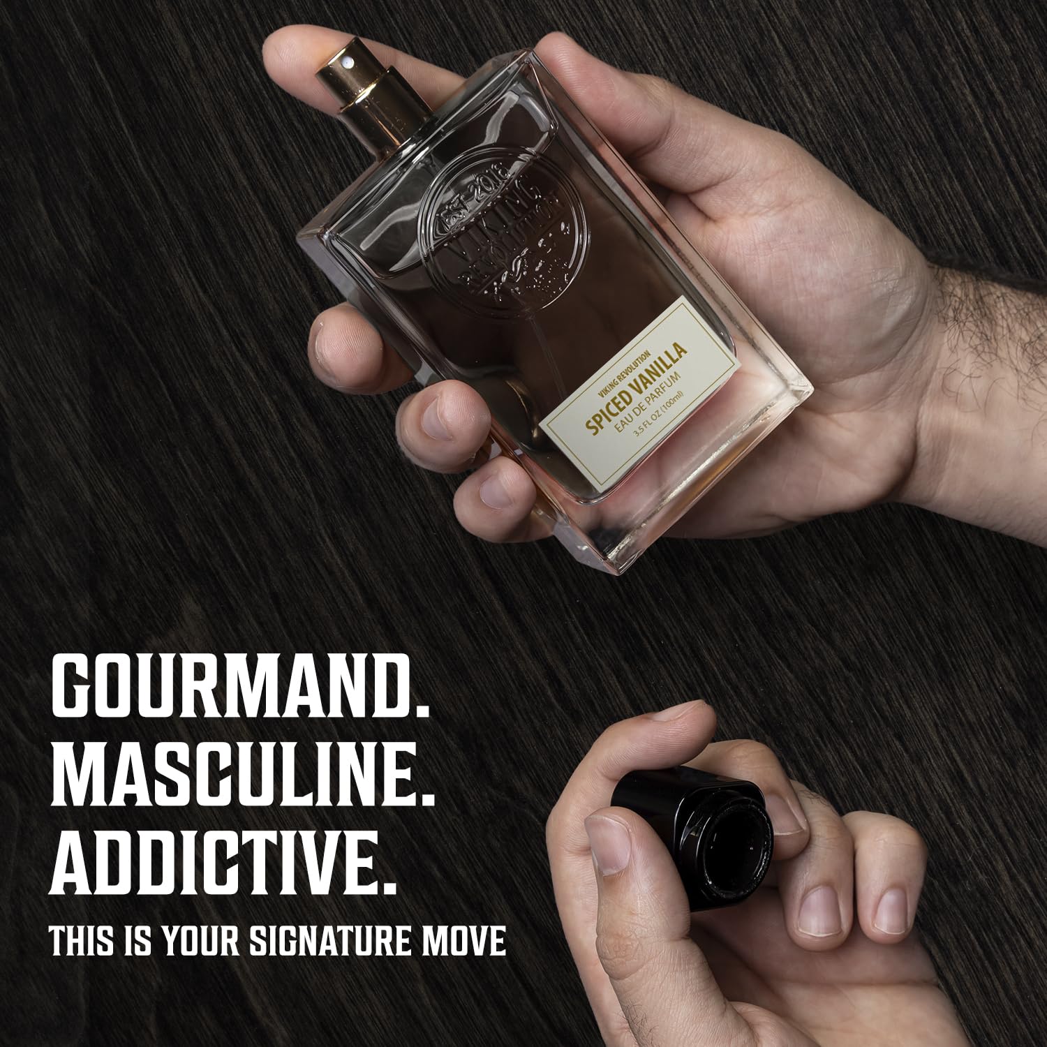 Viking Revolution Spiced Vanilla Cologne vanilla-tonka blend captured in the bottle.