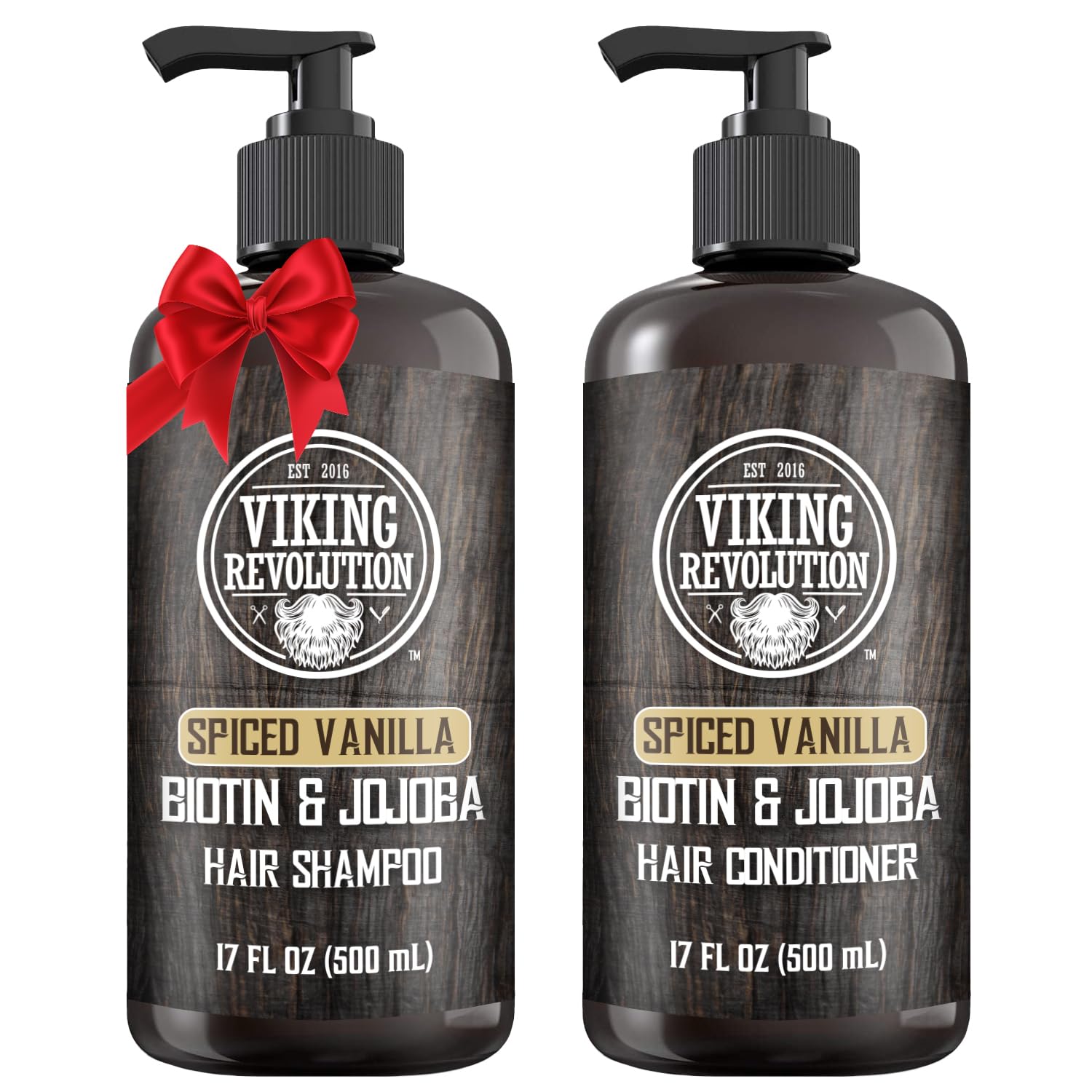 Viking Revolution Spiced Vanilla Shampoo and Conditioner Set front packaging view.