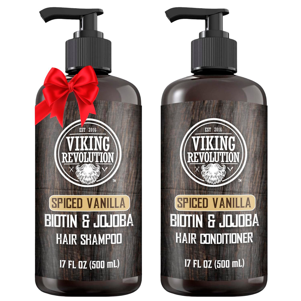 Viking Revolution Spiced Vanilla Shampoo and Conditioner Set front packaging view.