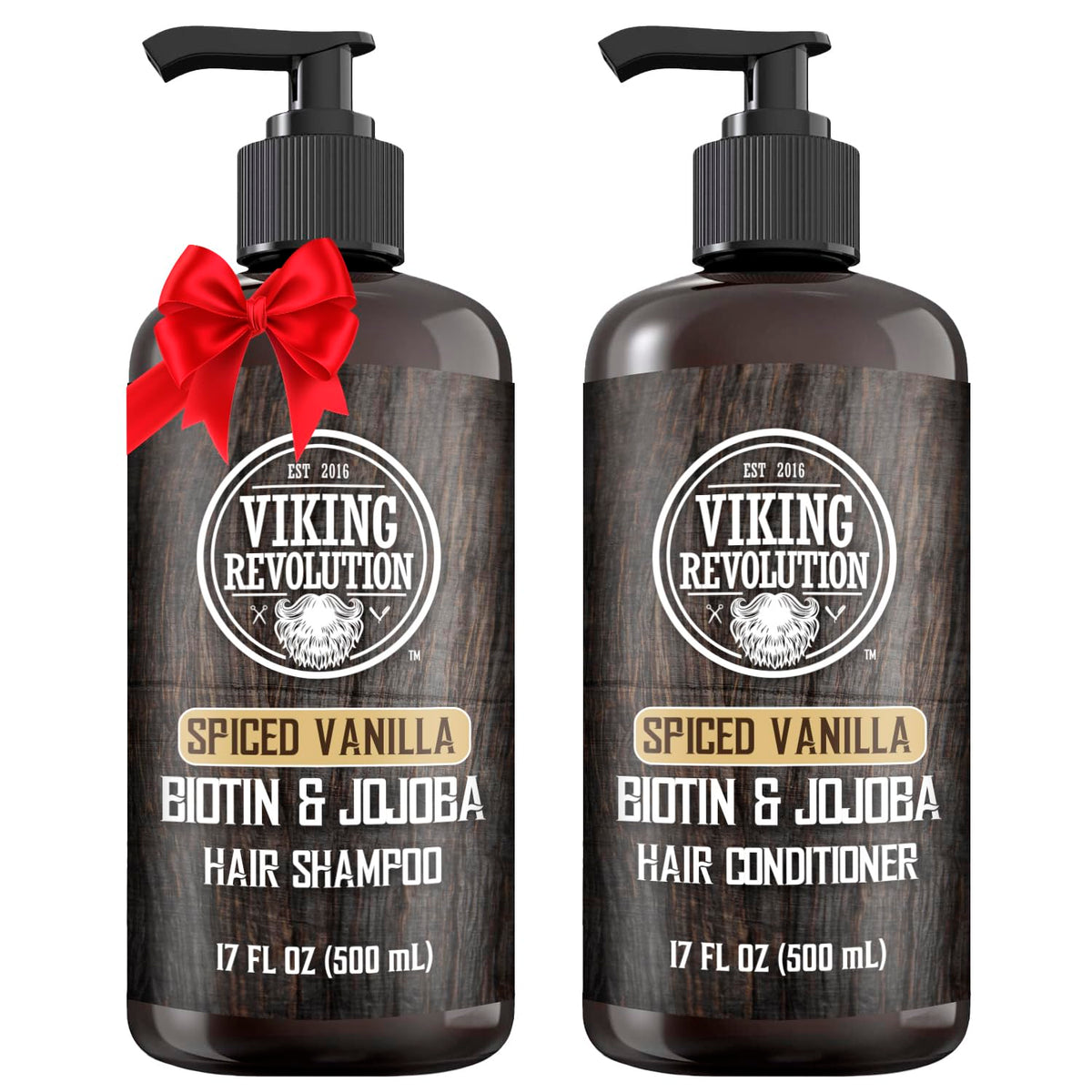 Viking Revolution Spiced Vanilla Shampoo and Conditioner Set front packaging view.