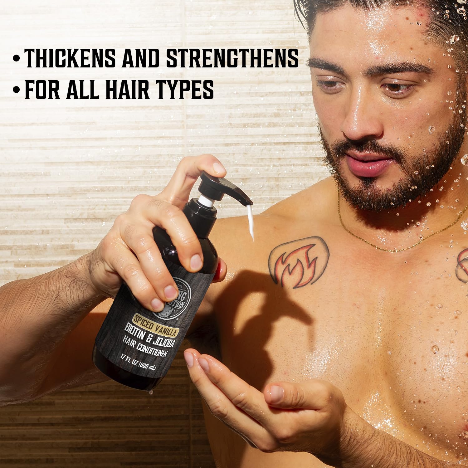 The easy-to-use pump for Viking Revolution Spiced Vanilla Shampoo and Conditioner.