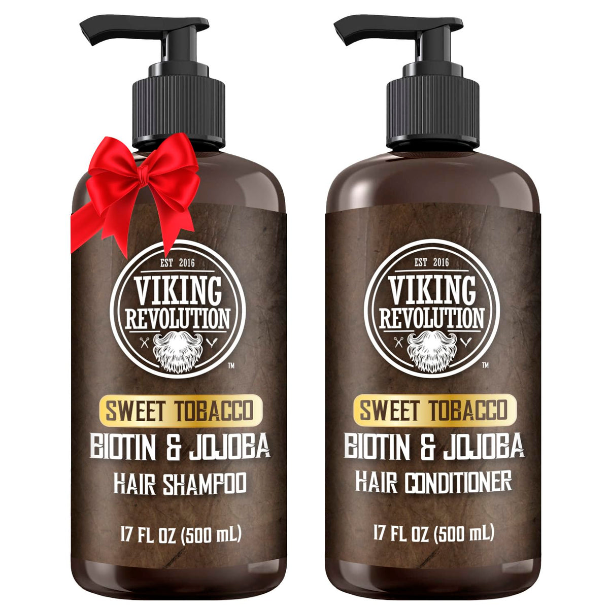 Viking Revolution Sweet Tobacco shampoo bottle with pump for easy daily cleansing.
