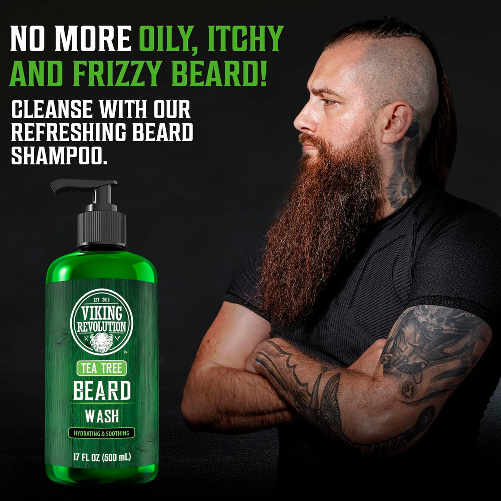 Viking Revolution Tea Tree Beard Wash ingredients highlight argan oil and ginseng for moisture.