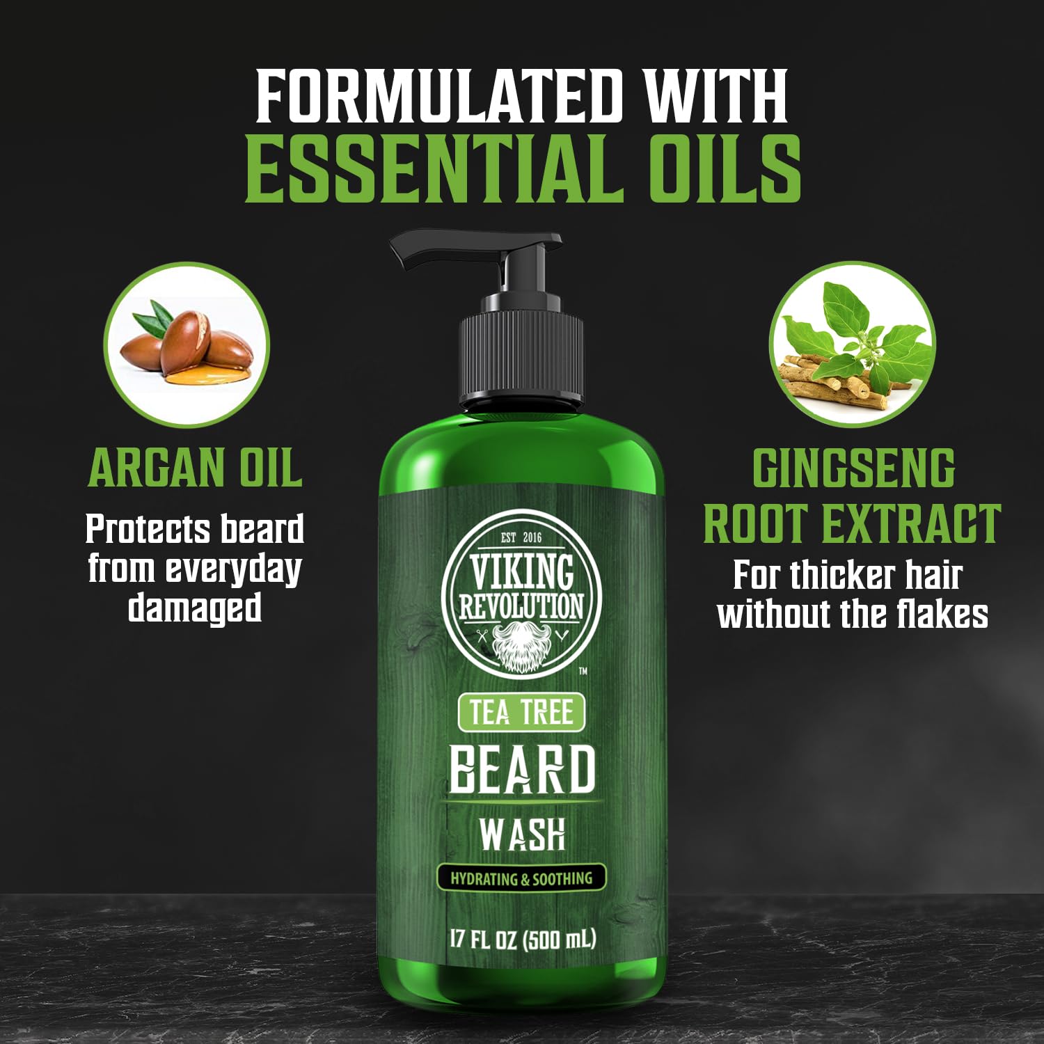 Viking Revolution Tea Tree Beard Wash with olive oil creating rich, cleansing lather.
