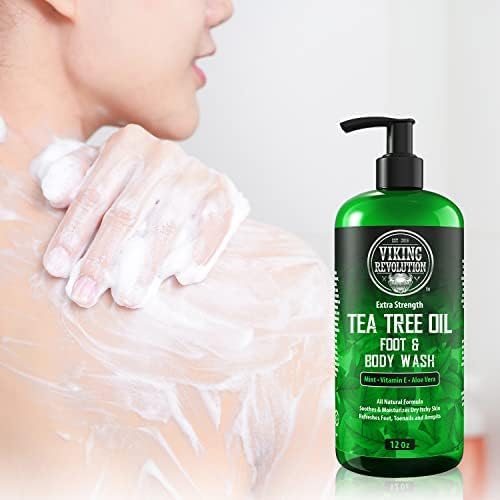 Viking Revolution Tea Tree Body Wash used in shower by a man for a clean feel