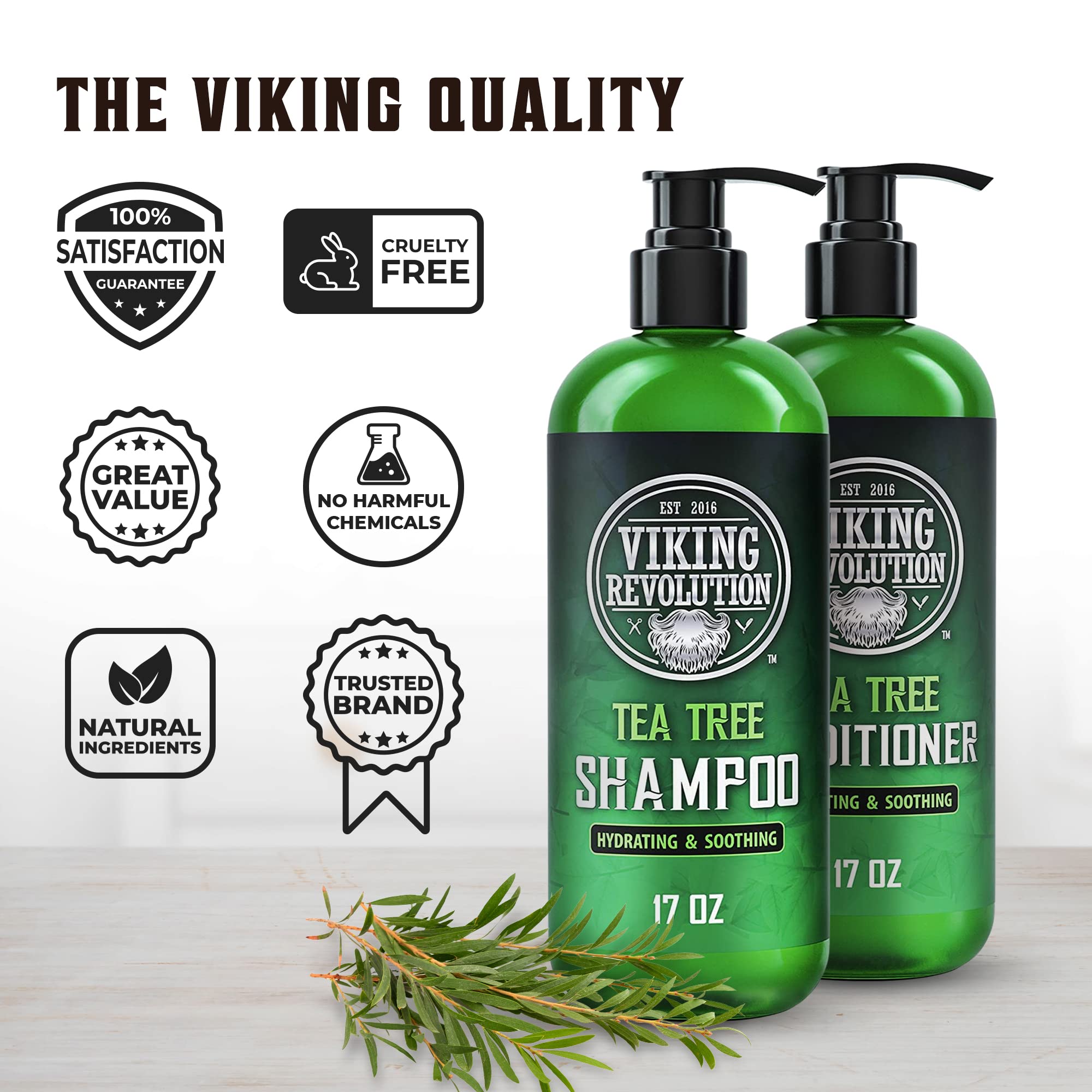 Viking Revolution Tea Tree oil droplets — natural ingredient concentrate for scalp care.