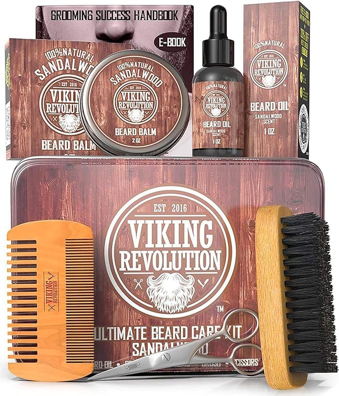Viking Revolution ultimate grooming kit beard brush detangles and smooths facial hair.