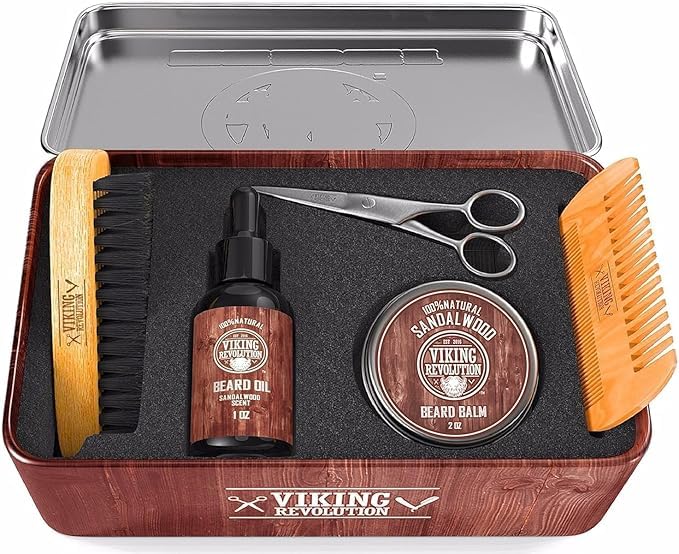 Viking Revolution sandalwood oil nourishes beard with light moisture.