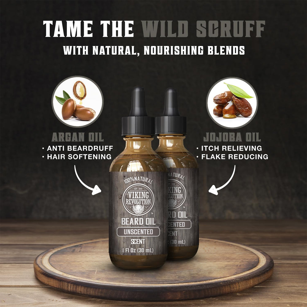 Viking Revolution unscented beard oil bottle avoids fragrance clashes.