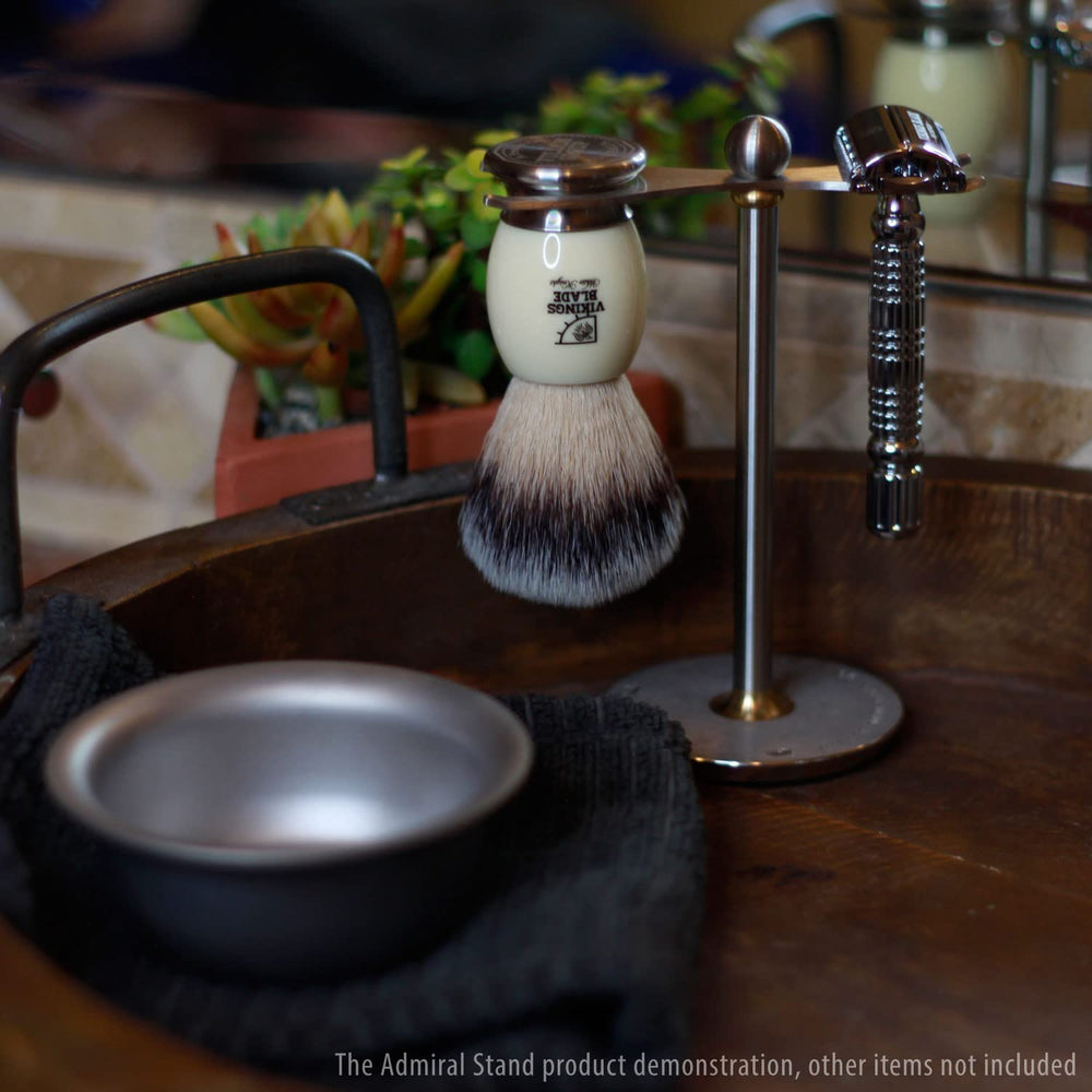 Vikings Blade The Admiral stand pairs with shaving sets for a cohesive look