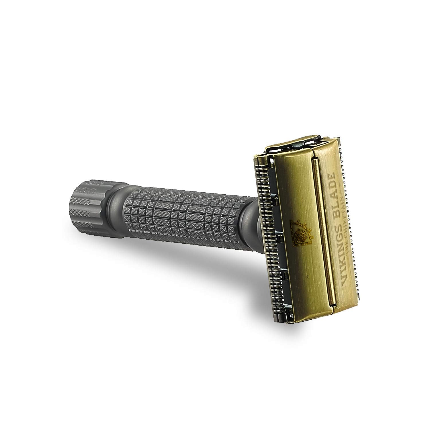 Vikings Blade Chieftain close-up metal razor for long-lasting durability.
