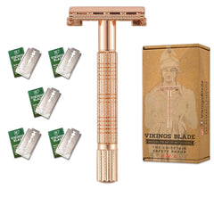 Vikings Blade Eva safety razor main shot showing premium metal build for a smooth, close shave.