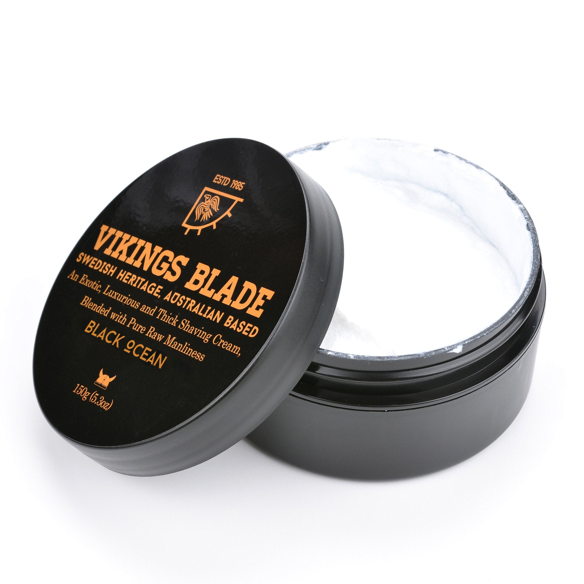 Vikings Blade Luxury Shaving Cream deep ocean scent evokes Swedish tradition with a modern touch.