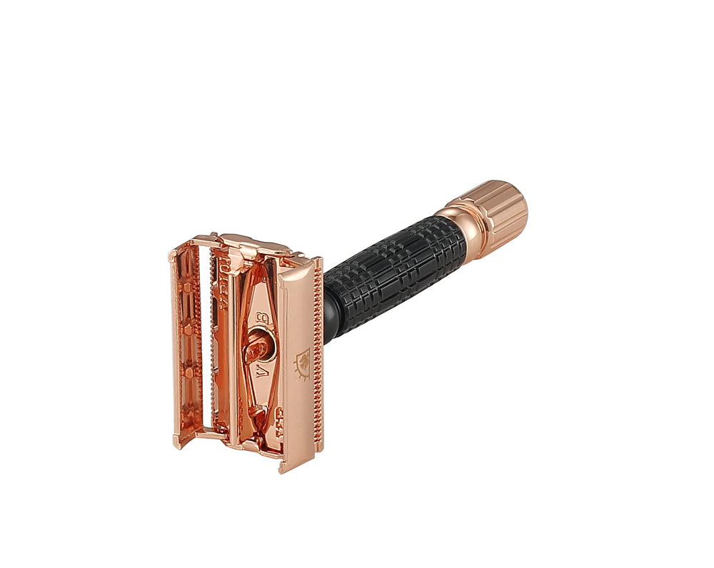 Vikings Blade razor with blades open view showing refill options