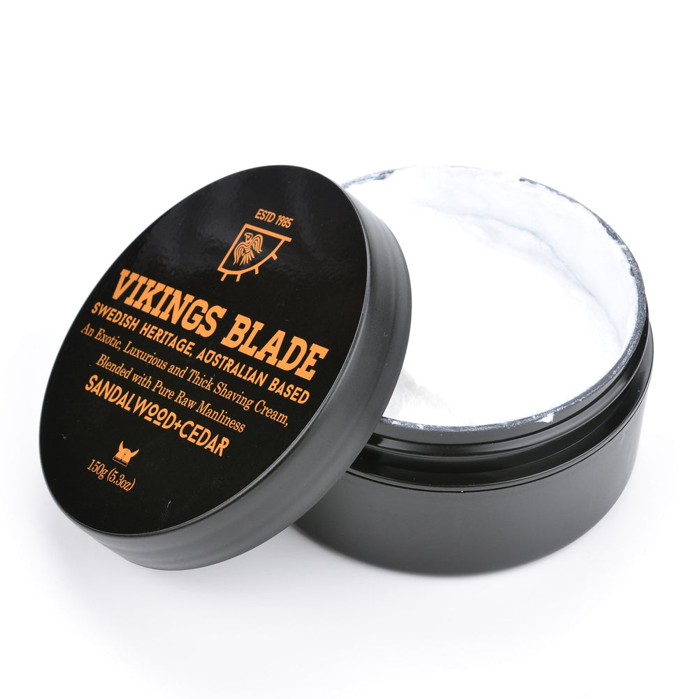 Vikings Blade woodsy sandalwood cedar scent in packaging sparks premium grooming ritual