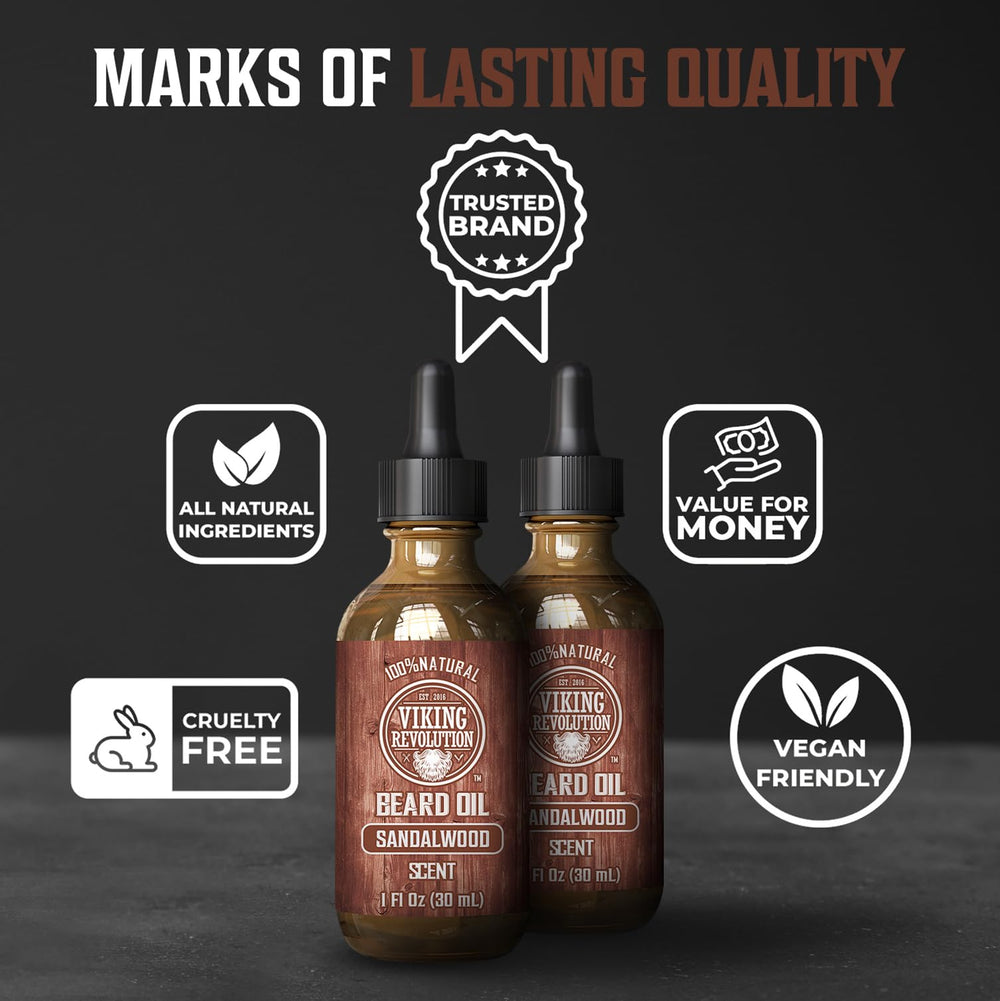 Viking Revolution beard care routine graphic encourages consistent conditioning.