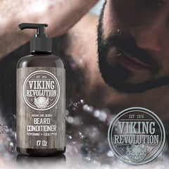 Viking Revolution conditioner in hand ready for beard application and nourishment.