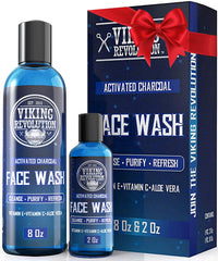 Viking Revolution charcoal face wash bottle-front showing purifying cleanse for refreshed skin