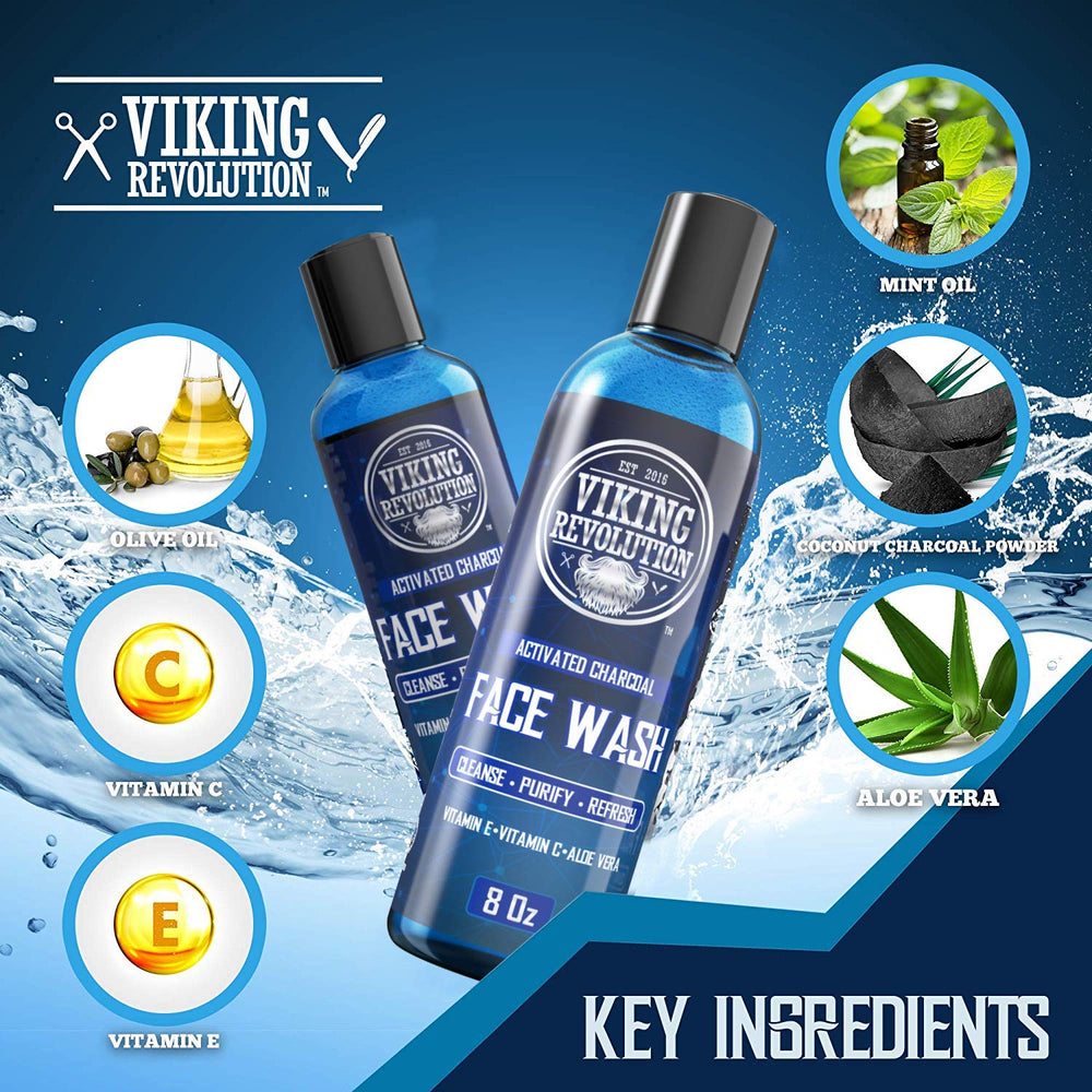 Viking Revolution charcoal face wash natural-ingredients highlights charcoal and aloe for balanced skin