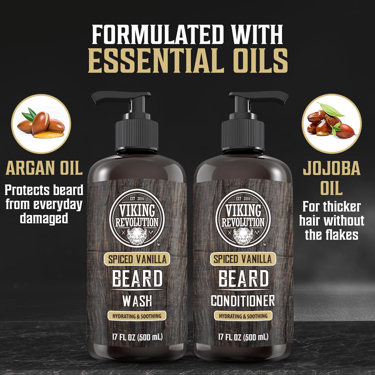 Viking Revolution natural beard oil argan jojoba bottle for nourishment.
