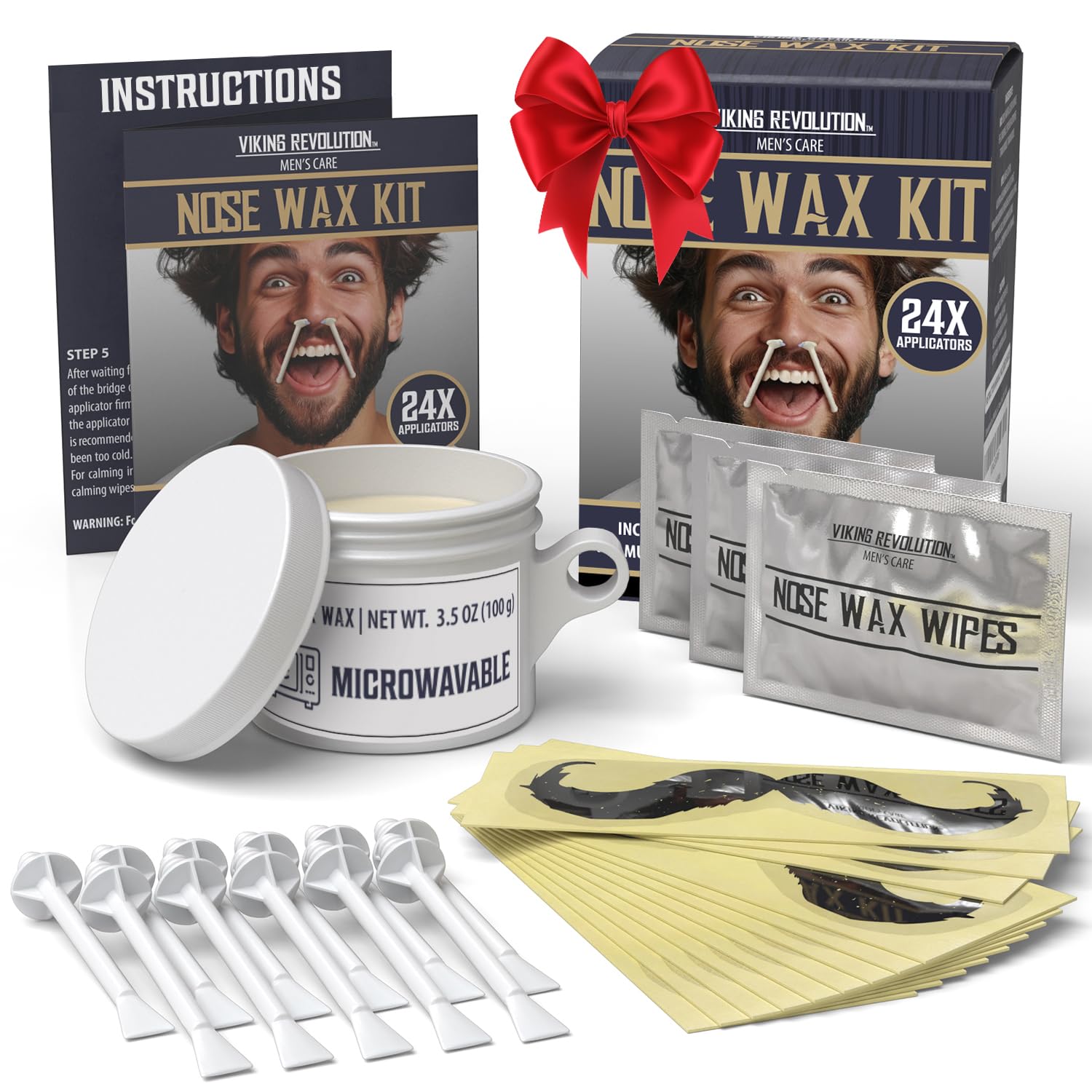 Viking Revolution nose hair wax kit bottle enables quick, mess-free grooming.