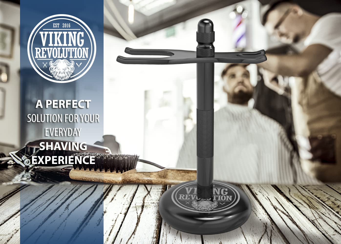 Viking Revolution packaged razor stand ready for easy setup and display.