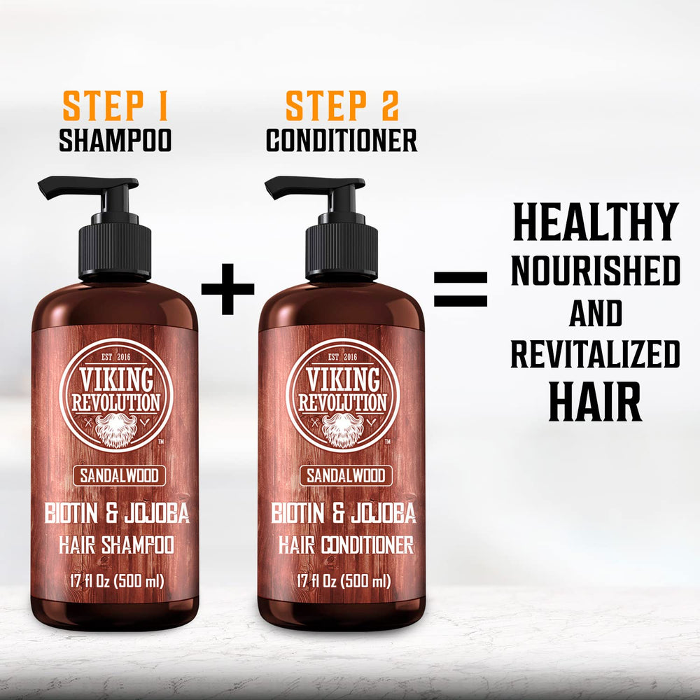 Viking Revolution sandalwood shampoo resting near a towel for a refreshing shower ritual.