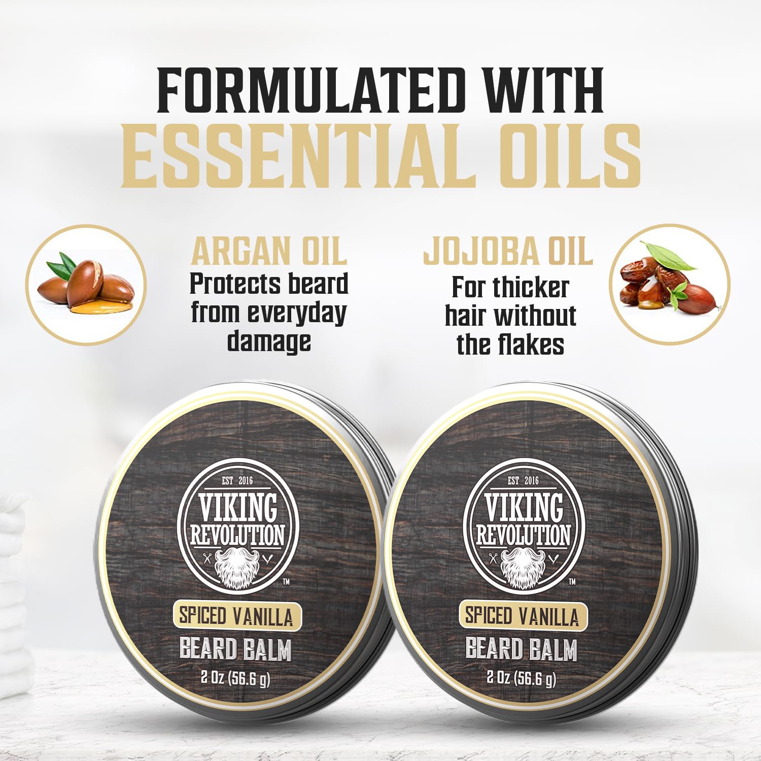 Viking Revolution Spiced Vanilla Beard Balm application shows smoothing through beard.