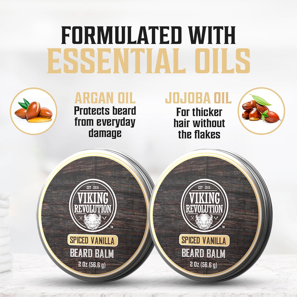 Viking Revolution Spiced Vanilla Beard Balm application shows smoothing through beard.
