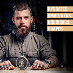 Viking Revolution Spiced Vanilla Beard Balm jar closeup highlighting nourishing texture.