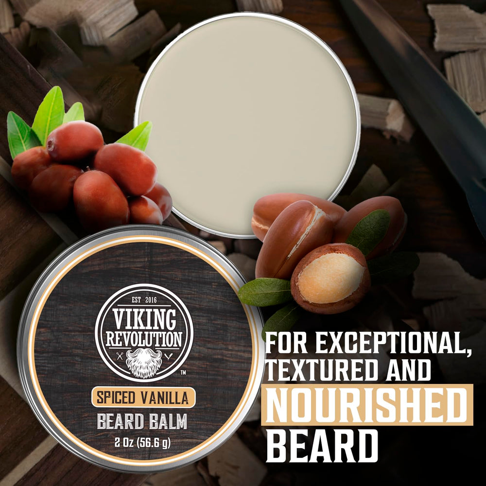 Viking Revolution Spiced Vanilla ingredients image highlights argan and jojoba oils.