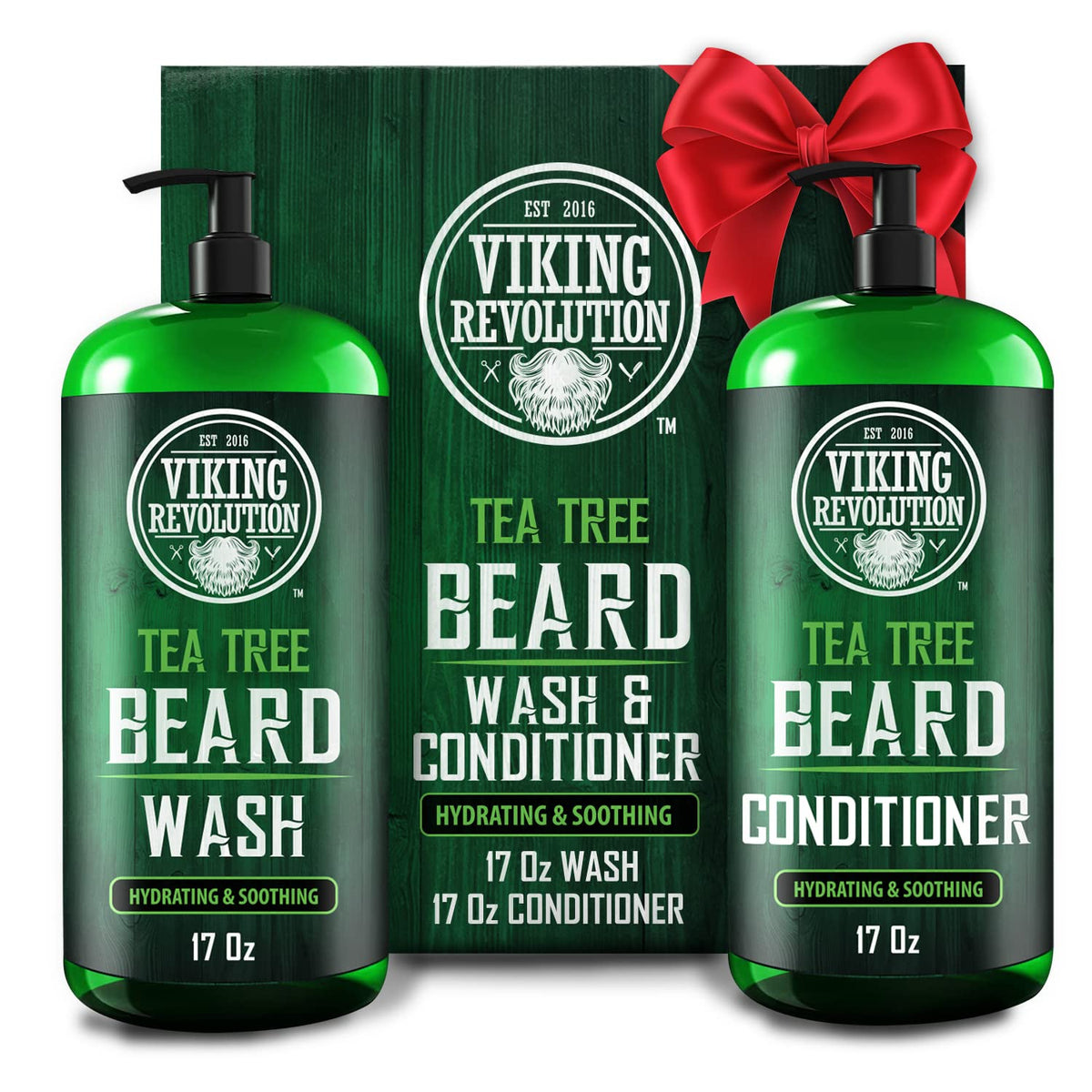 Viking Revolution Tea Tree Oil Beard Wash bottle demonstrates cleansing for healthier beard