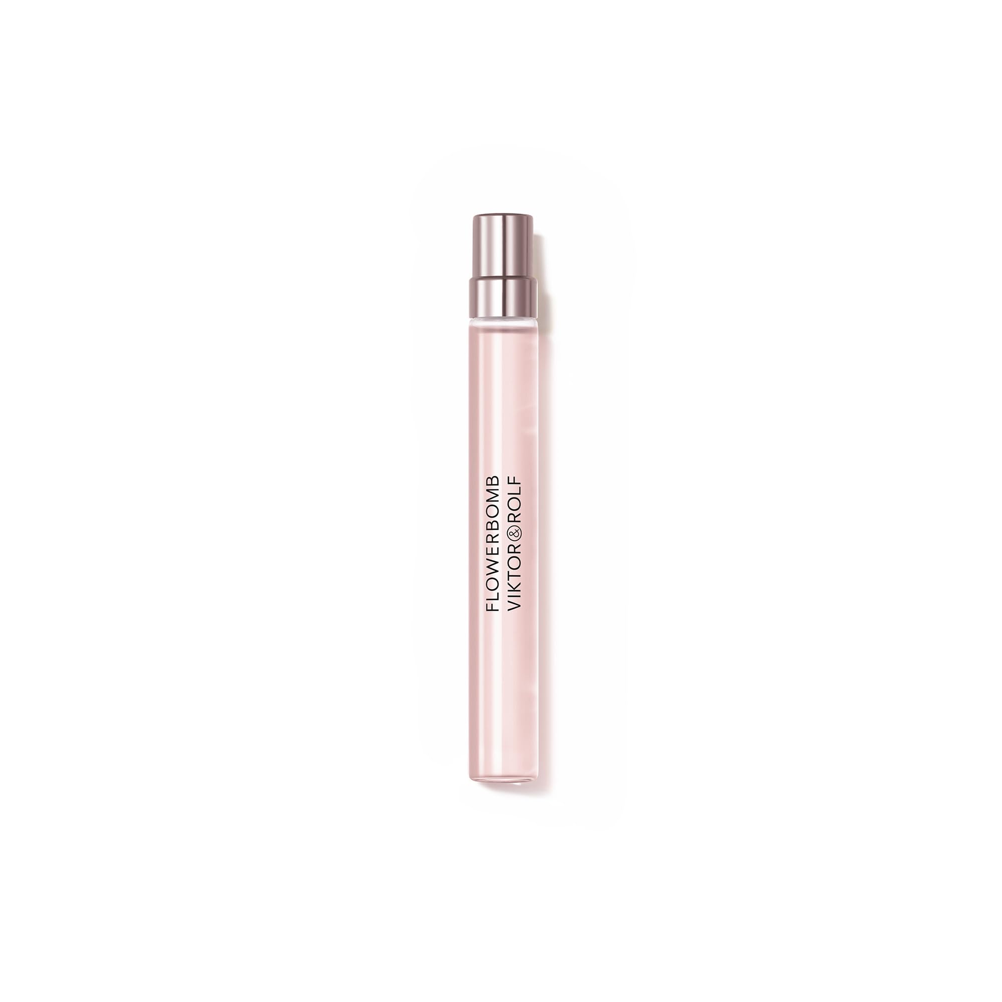Viktor&Rolf Flowerbomb travel-size bottle front shows iconic design for on-the-go scent boost.