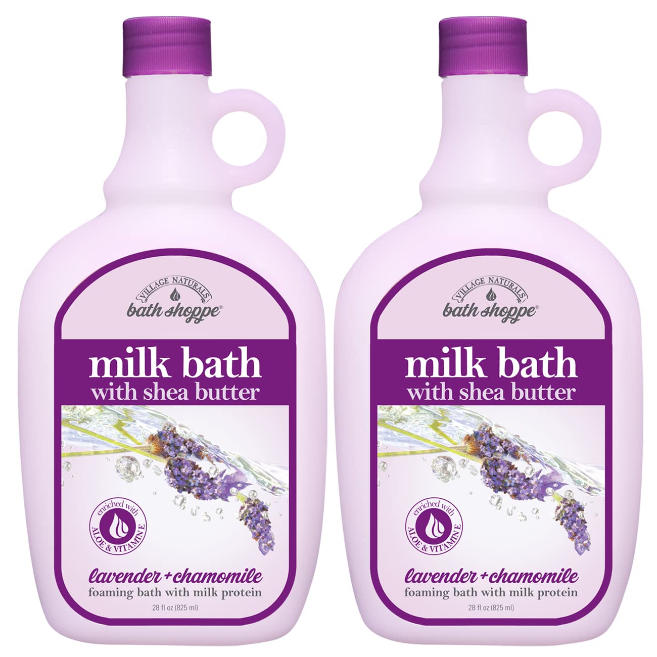 Village Naturals Bath Shoppe milk bath bottle with bubbles for relaxing spa-like soak