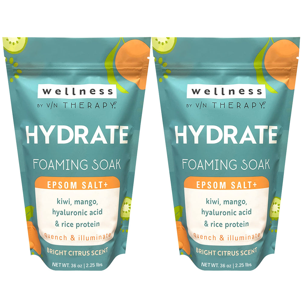 Village Naturals Therapy Hydrate bath soak bottle pours for calming citrus-infused bath