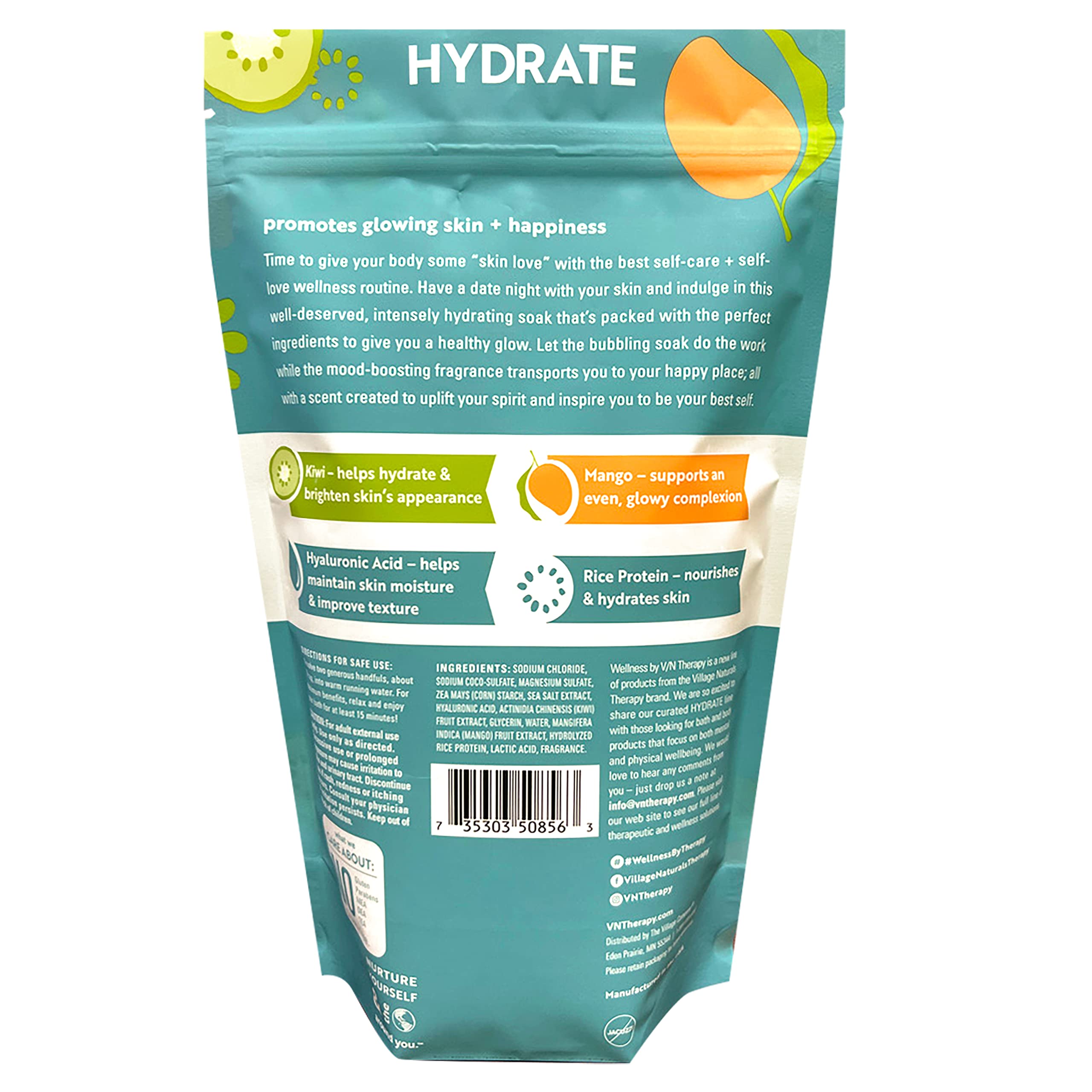 Village Naturals Therapy Hydrate foaming bubbles deliver a refreshing soak