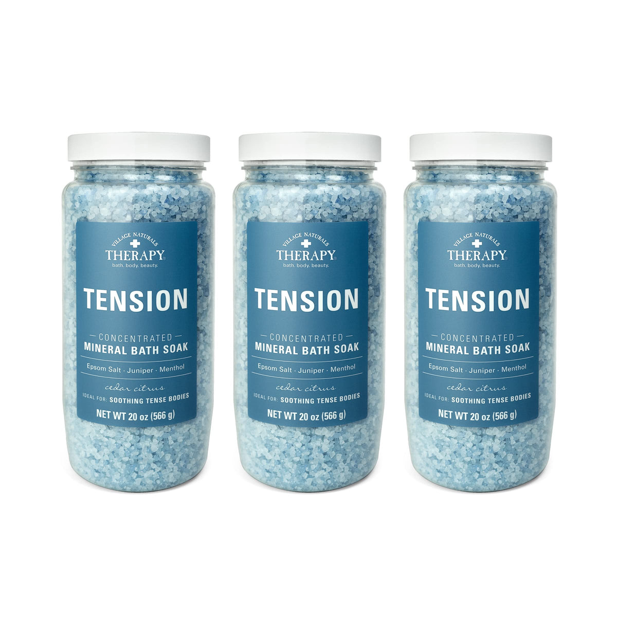 Village Naturals Therapy tension bath soak Cedar Citrus bottle for relaxing evening baths