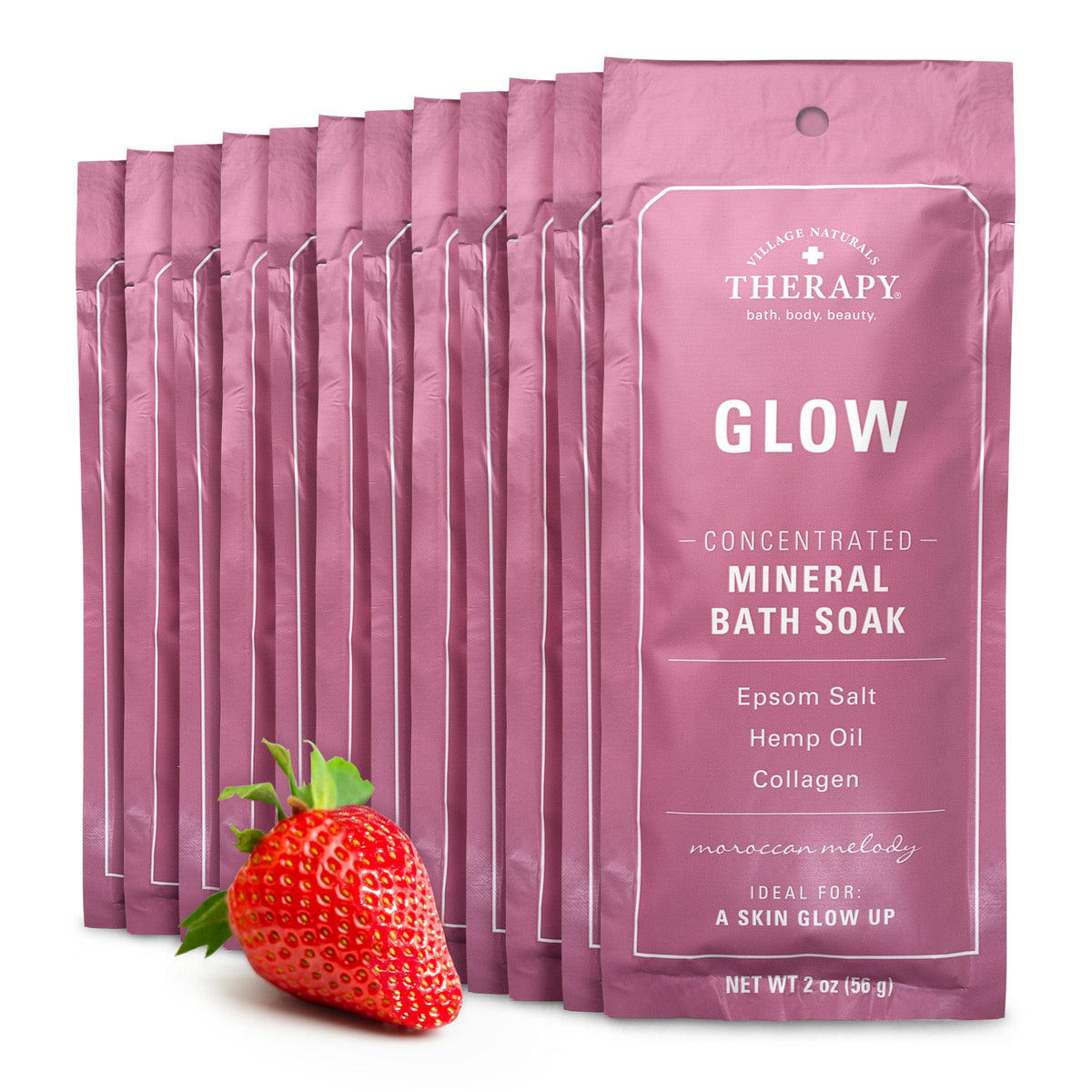 Village Naturals Therapy Glow Moroccan Melody bottle for a spa-like soak.