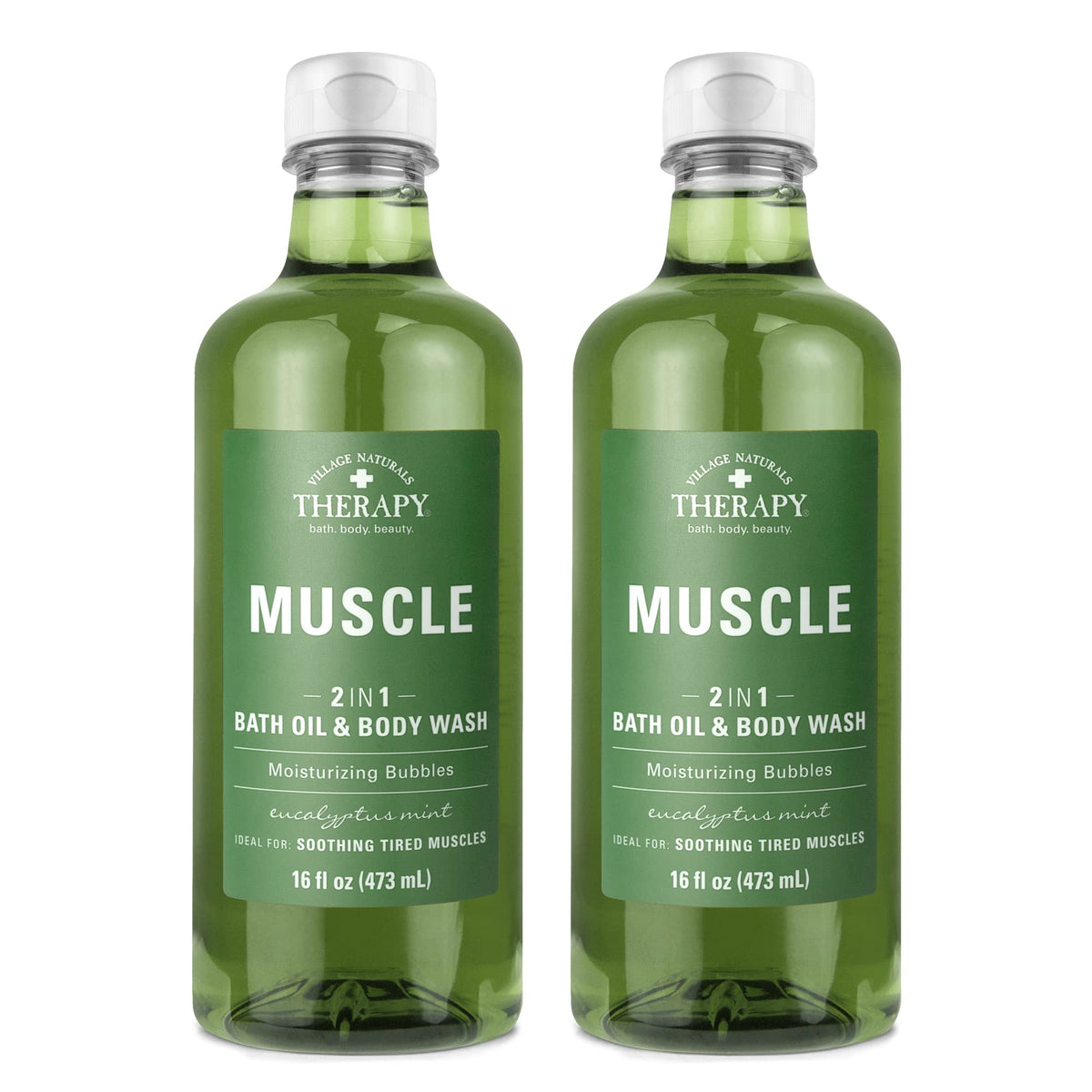 Village Naturals Therapy Muscle Bath Oil bottle shown for soothing recovery after workouts
